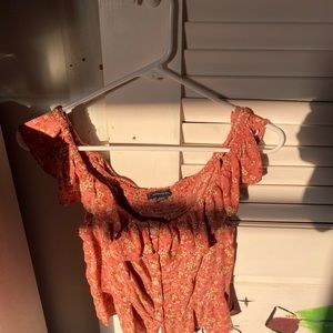 Pink floral american eagle off the shoulder top